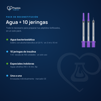Qué incluye el pack de reconstitución: agua bacteriostática y 10 jeringas 31G 3